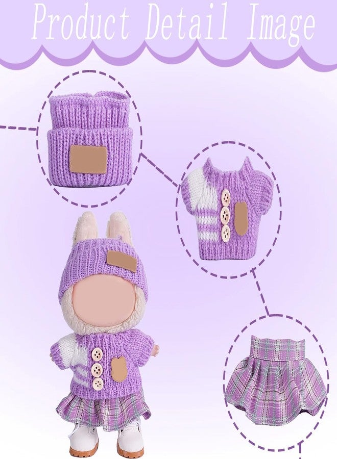 SHUOXUKE for Luxury 17cm Doll Clothes - 3-Piece Set （No Doll）, Adorable Outfit , Doll Outfit Clothes Set for 17cm Dolls,Clothes for Fashion Designer Collection Hat + Sweater + Skirt (Purple) - Image 2